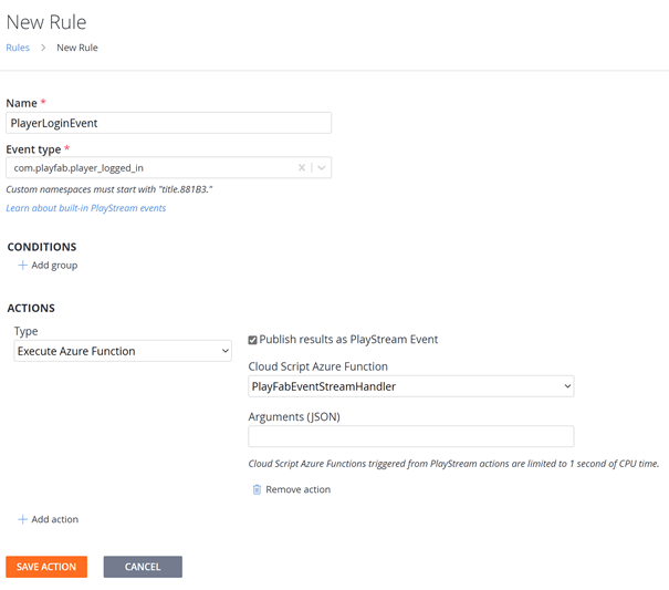 PlayFab: Details of adding a Rule
