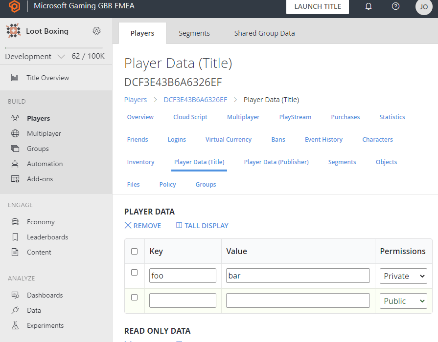 PlayFab: added PlayerData