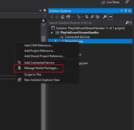Context menu right-click Solution Explorer