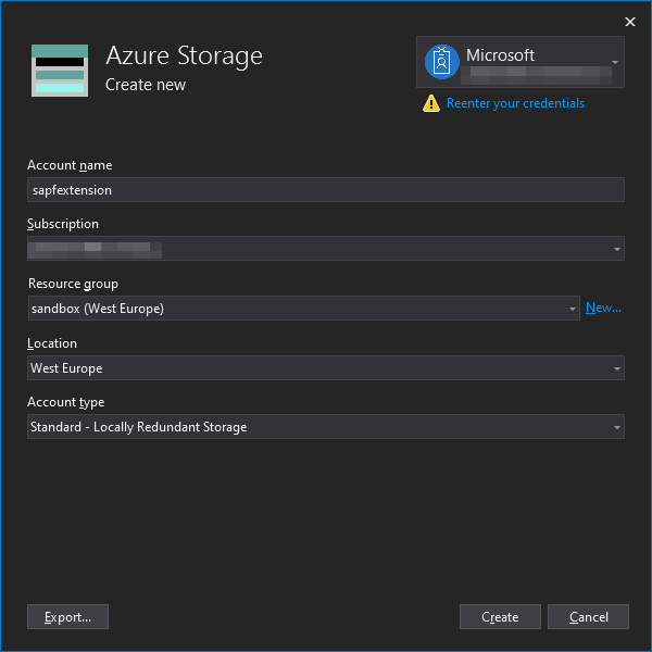 Create storage account