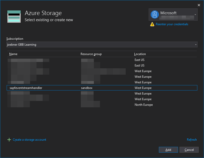 Add storage account config