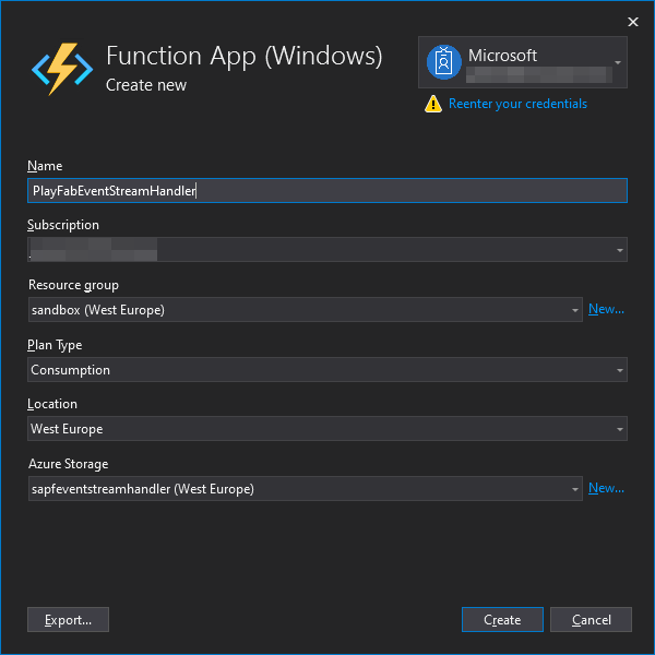 Publish - Create new Azure Functions App